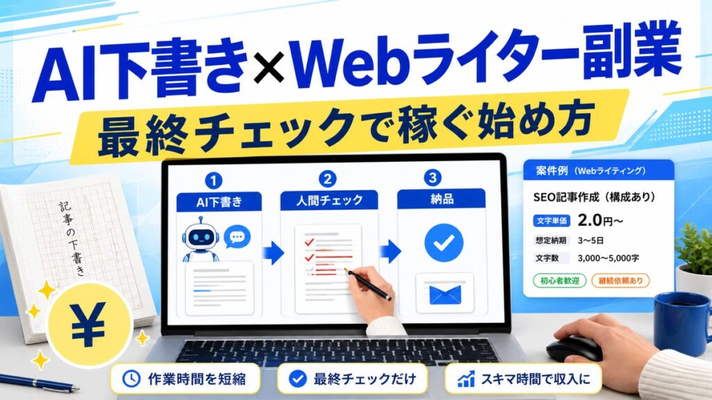 AI下書き×Webライター副業の始め方｜最終チェックで稼ぐ現実ロードマップ
