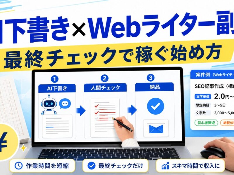 AI下書き×Webライター副業の始め方｜最終チェックで稼ぐ現実ロードマップ
