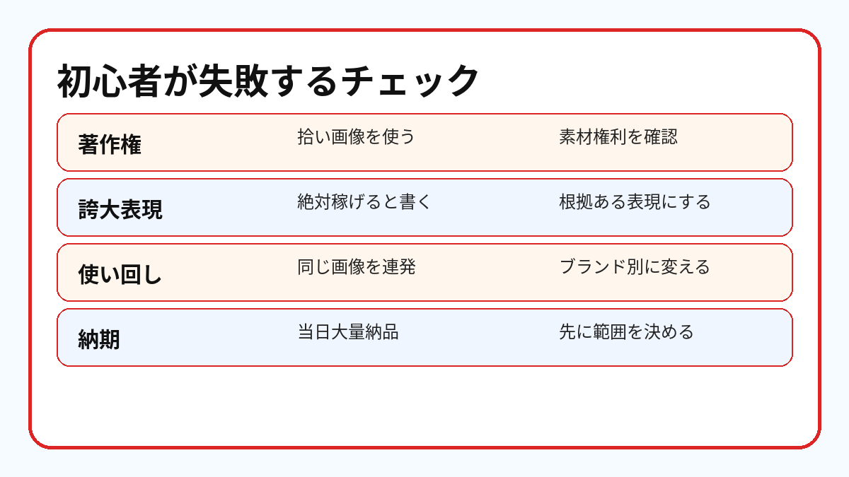 SNS投稿代行副業で初心者が失敗しやすい著作権と誇大表現のチェック